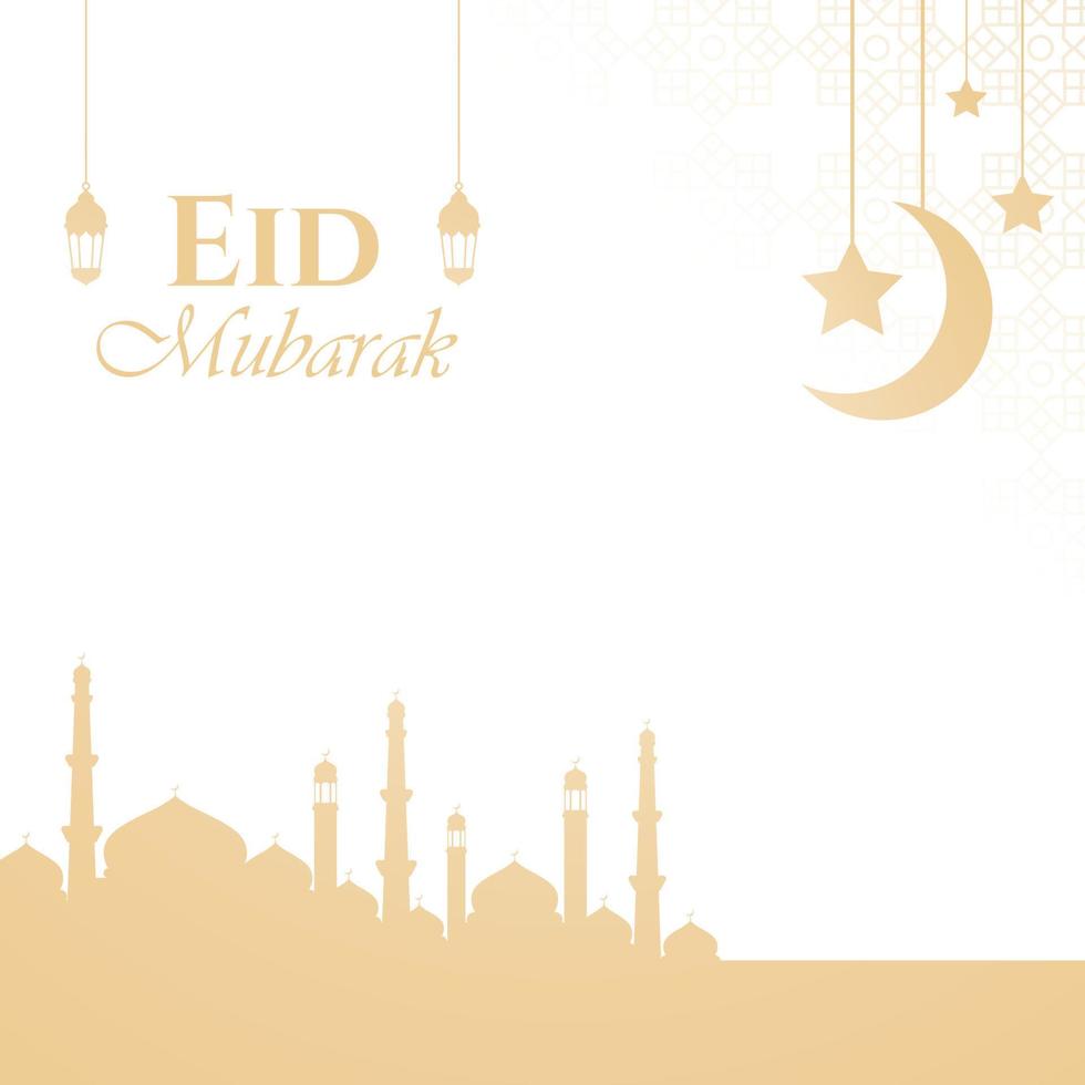 eid Mubarak golden Luxus Design. glänzend Gold Moschee mit schön traditionell islamisch Muster und elegant Kalligraphie. perfekt zum Gruß Karten, Poster, und Sozial Medien Beiträge vektor