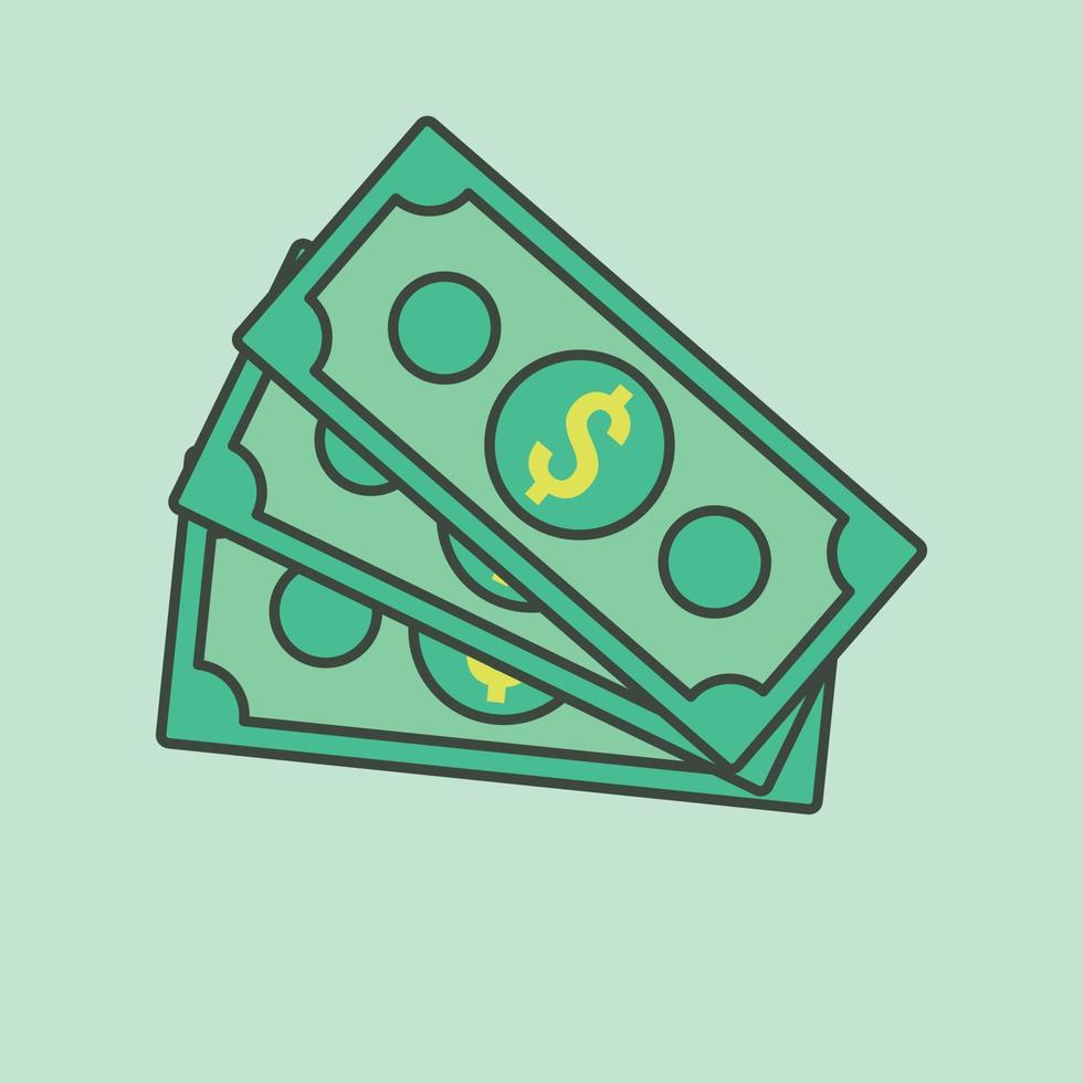 pengar dollar räkningar kontanter tecknad serie ikon vektor illustration. företag och finansiera objekt begrepp isolerat vektor.