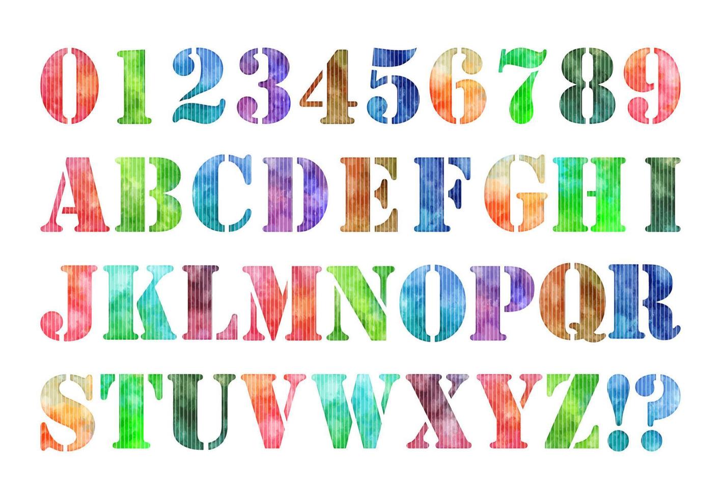 vattenfärg vektor färgrik tal och alfabet