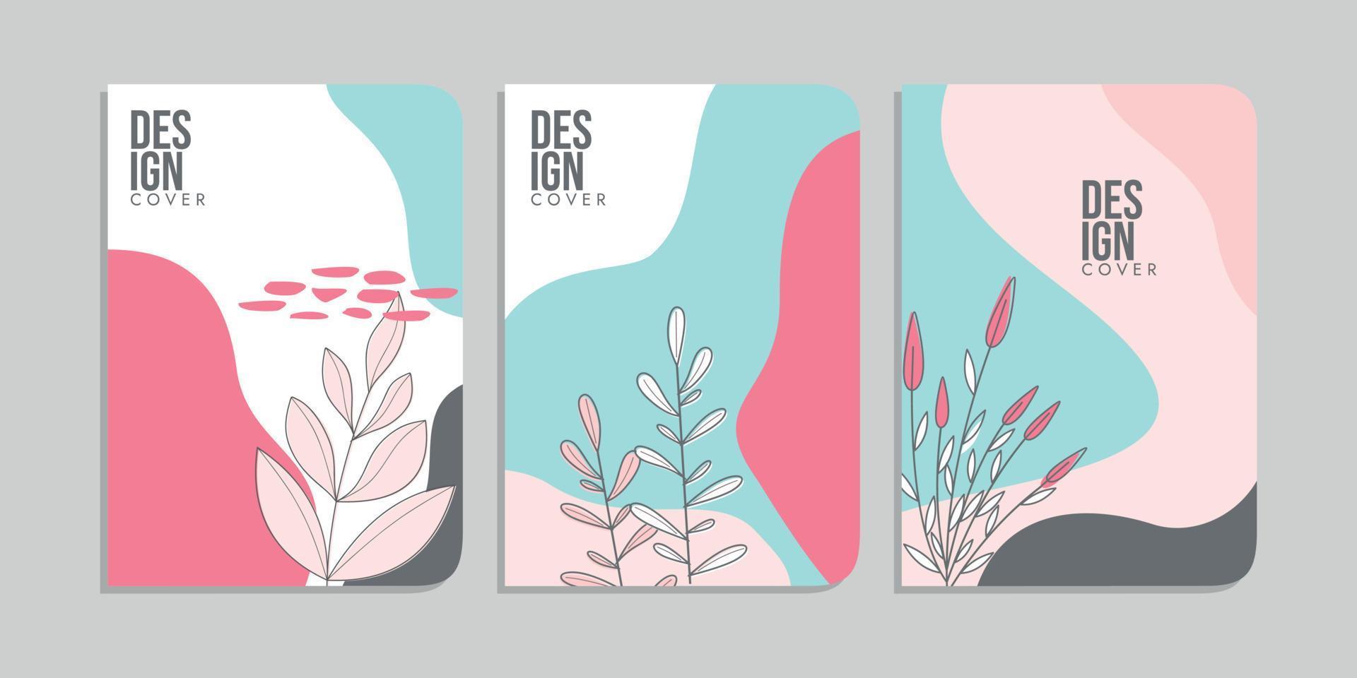 einstellen von Buch Startseite Designs mit Hand gezeichnet Blumen- Dekorationen. abstrakt retro botanisch Hintergrund. Größe a4 zum Notizbücher, Einladung, Tagebuch, Planer, Broschüren, Bücher, Kataloge vektor