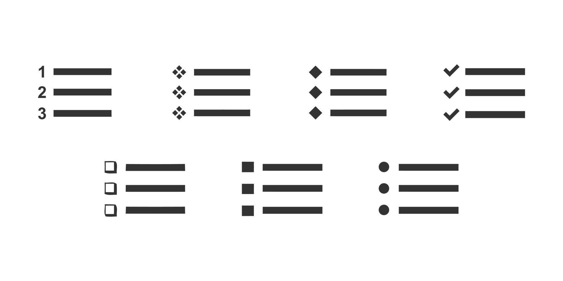 Listensatz-Vektorsymbol. Satz von Listensymbolen. Listenvektorillustration auf lokalisiertem Hintergrund vektor