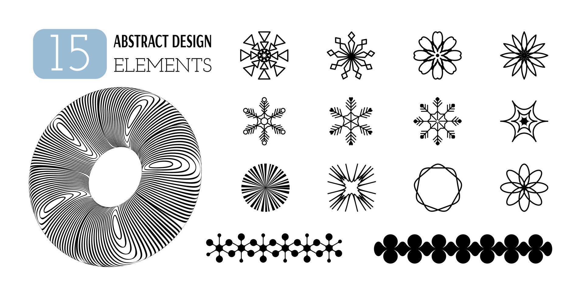einstellen von Vektor abstrakt geometrisch Formen. Ästhetik von y2k. modisch minimalistisch Design Elemente, Muster, futuristisch Zahlen, 3d Objekte, Schneeflocken.