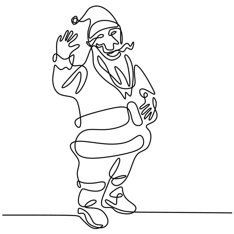 durchgehende einzeilige Weihnachtsmann gezeichnet von Handbildsilhouette. glückliche Santa stehende Pose und winkende Hand. Weihnachten Weihnachtsmann. Konzept Line Art Urlaub für Weihnachten und Neujahr. vektor