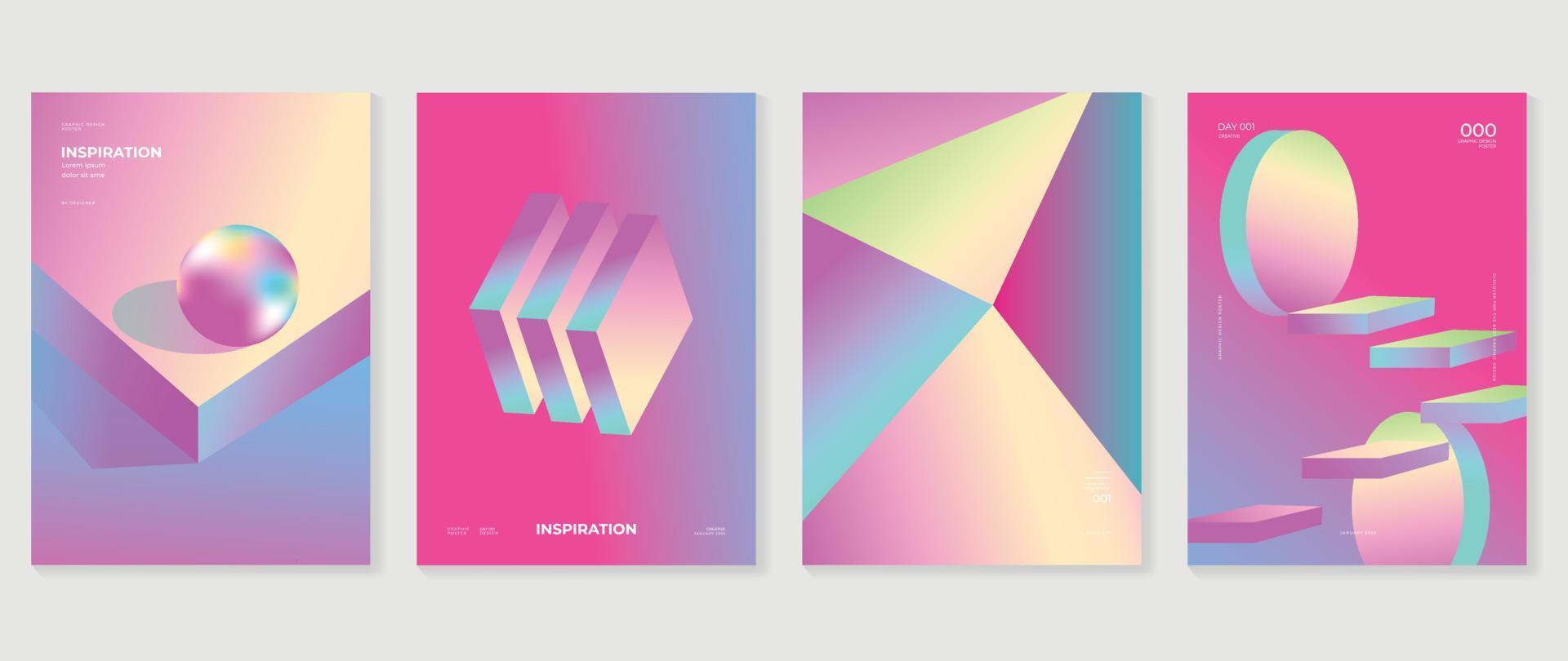 abstrakt Gradient Hintergrund Vektor Satz. minimalistisch Stil Startseite Vorlage mit beschwingt irisierend 3d geometrisch Prisma Formen Sammlung. Ideal Design zum Sozial Medien, Poster, Abdeckung, Banner, Flyer.