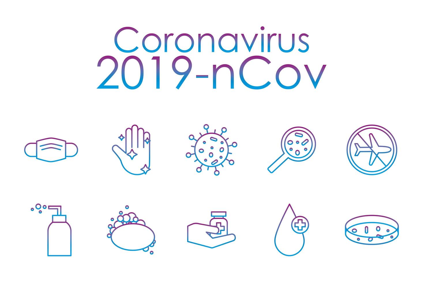 Coronavirus-Verlaufslinien-Stilsymbolsatz vektor