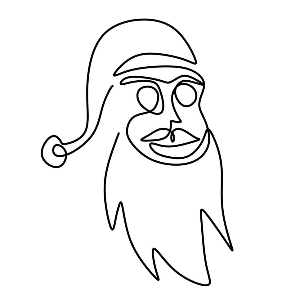 kontinuerlig enda en linje ritning av jultomten ansikte med hatt och skägg handritade konst linje minimalism doodle. julkoncept som isoleras på vit bakgrund. vektor illustration