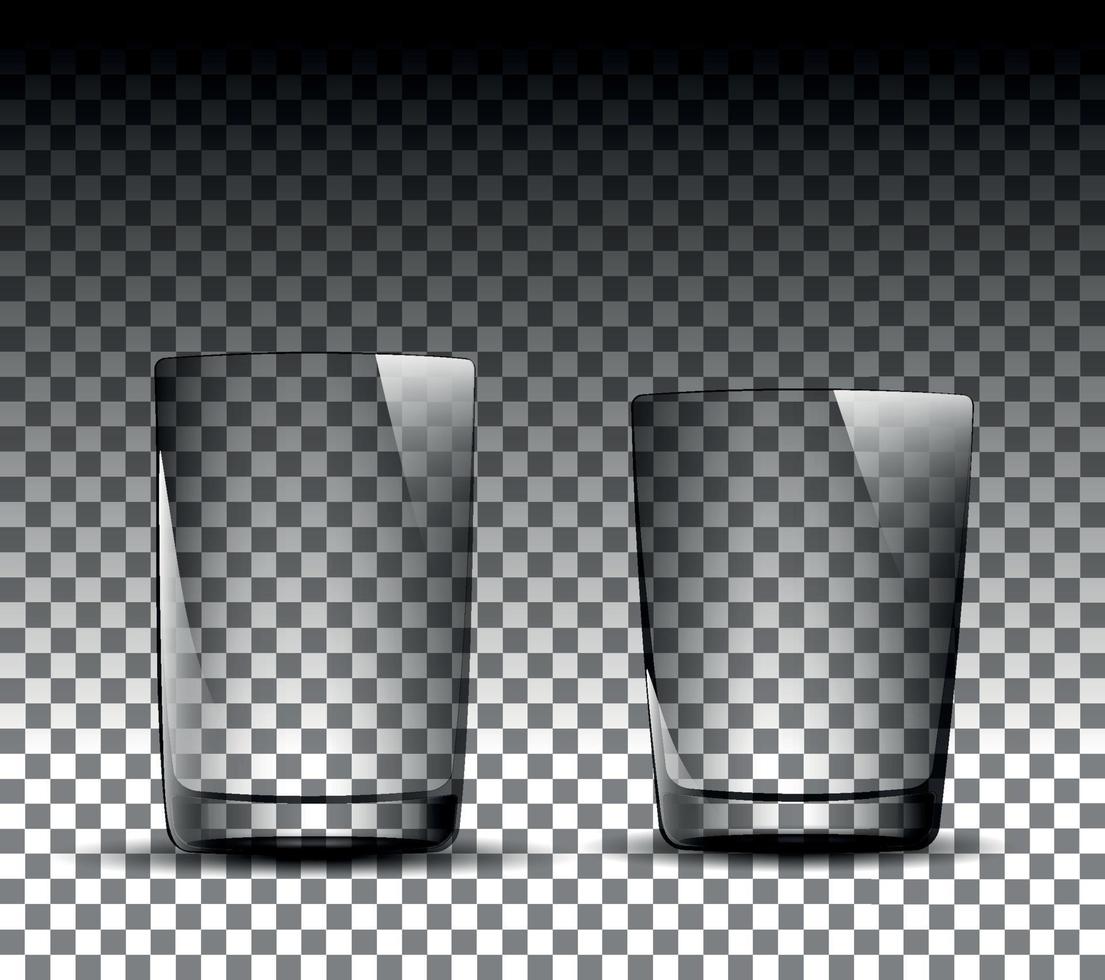 realistisch einstellen von Glas leeren Gläser, anders Größen auf ein transparent Hintergrund. 3d Glaswaren zum Kaffee, Tee, Saft, Bar trinken. Attrappe, Lehrmodell, Simulation von Doppelwandig Brille zum Design, Restaurant, Cafe vektor