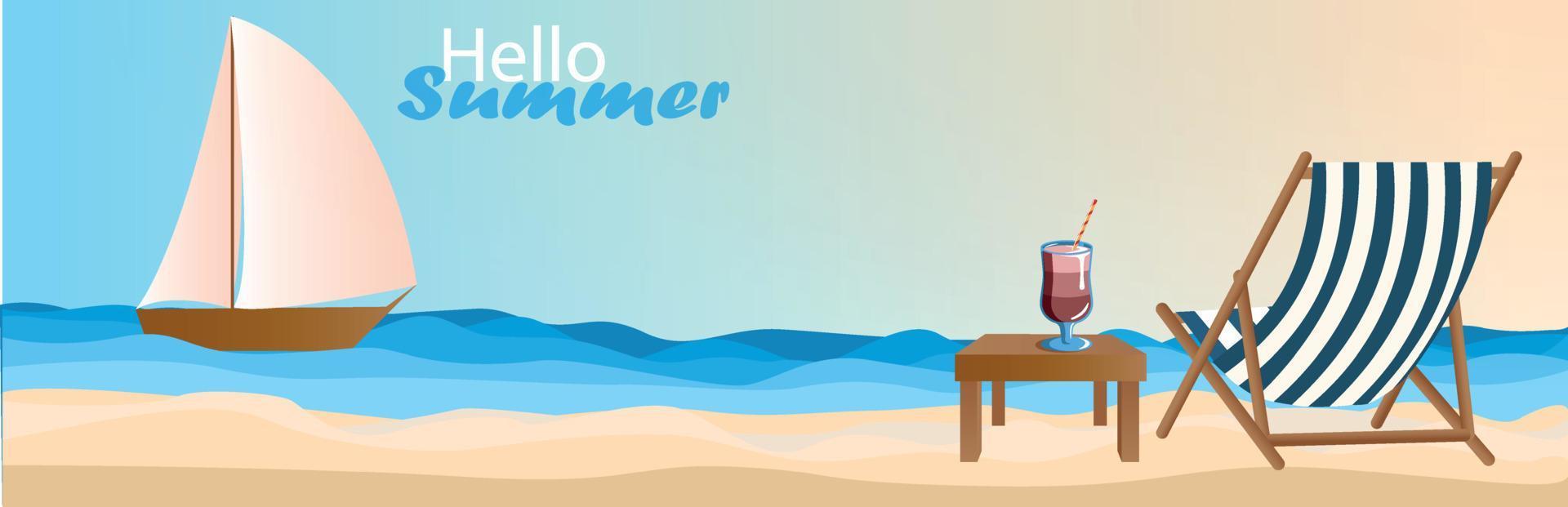 bred baner. hav kust, däck stol cocktail på de strand, Sol hav och sand. sommar semester i varm länder, strand högtider. baner för reklam turer, resa, semester vektor