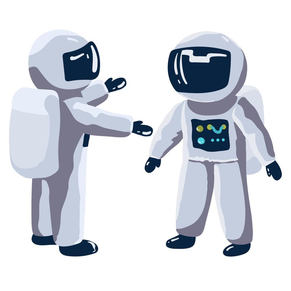 astronauter talande tecknad serie vektor ikon illustration. vetenskap teknologi ikon begrepp isolerat premie vektor. platt tecknad serie stil,