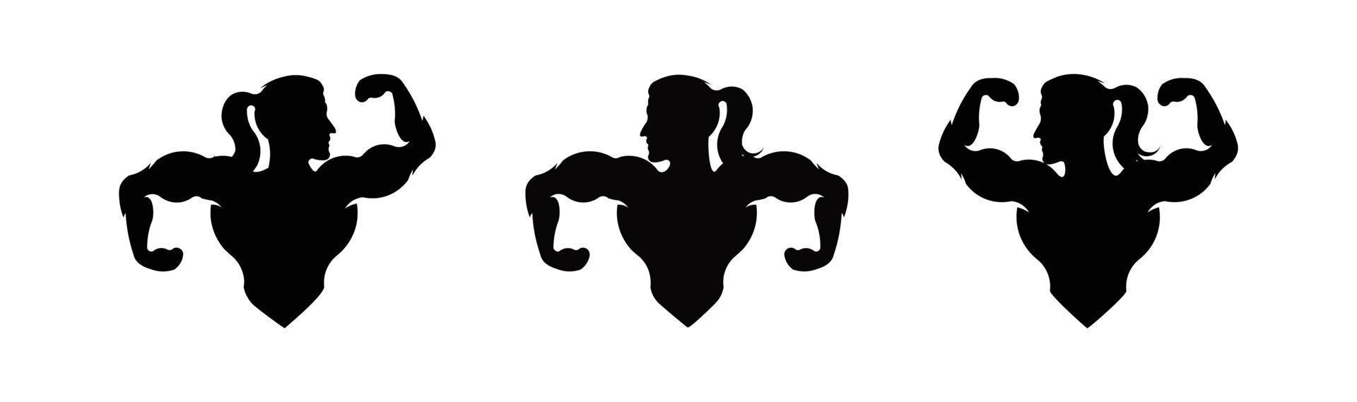 Gym logotyp vektor ikon illustration, fitness klubb logotyp med utövar atletisk man och kvinna vektor illustration.