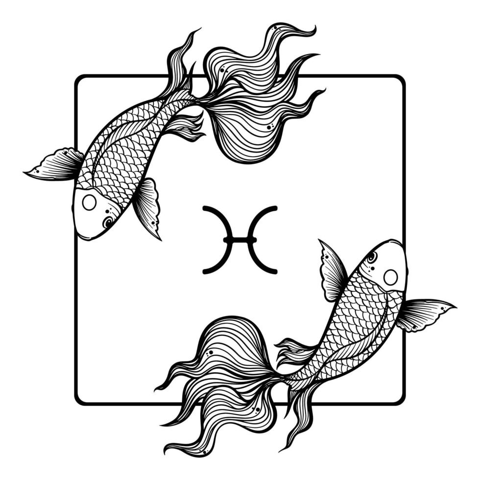 svart zodiaken pisces horoskop tecken linje konst silhuett design vektor illustration. kreativ dekorativ elegant linjär astrologi zodiaken pisces emblem mall för logotyp eller affisch dekoration.