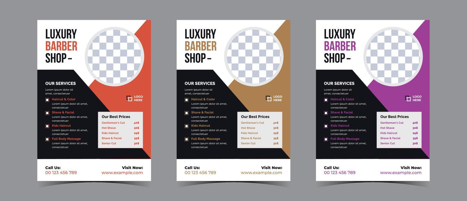 Flyer Design zum Barbier Geschäft Geschäft und Spa Geschäft vektor