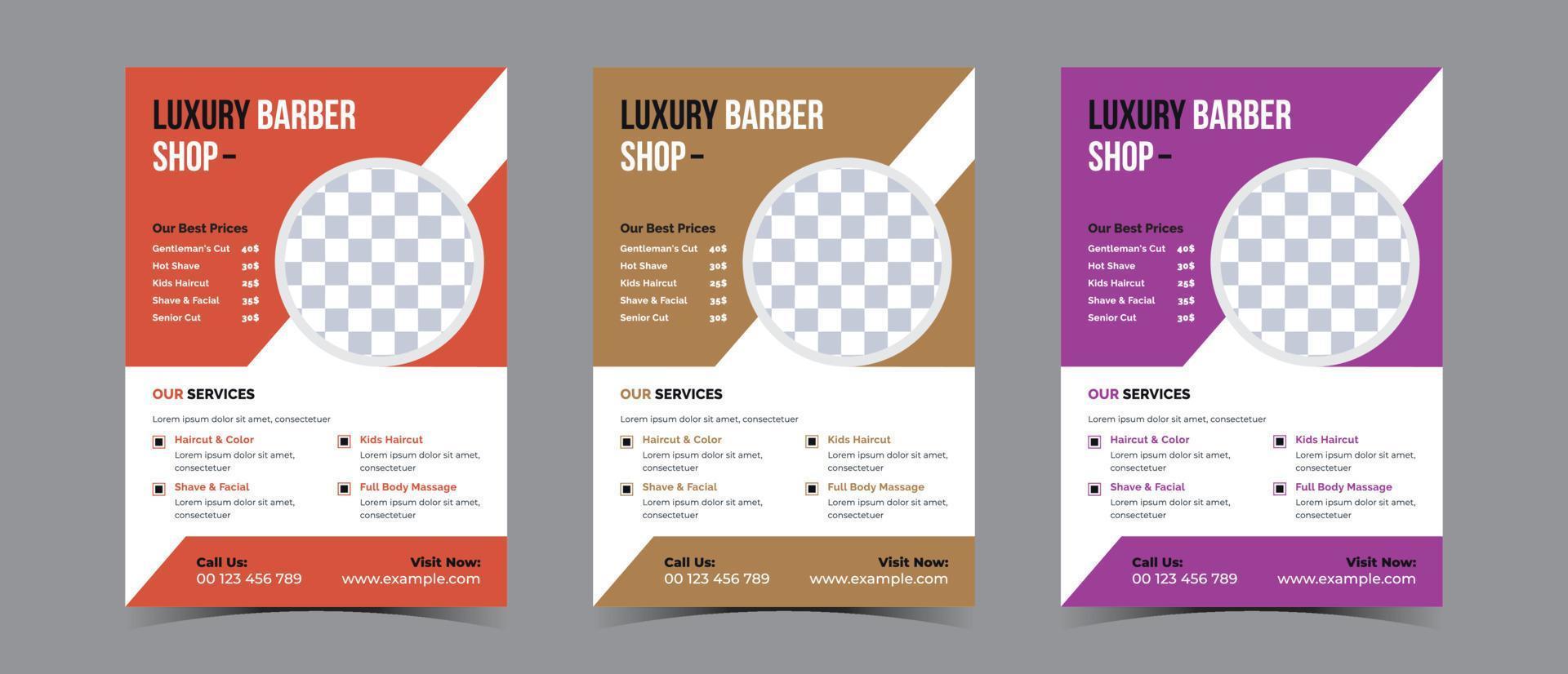 Flyer Design zum Barbier Geschäft Geschäft und Spa Geschäft vektor