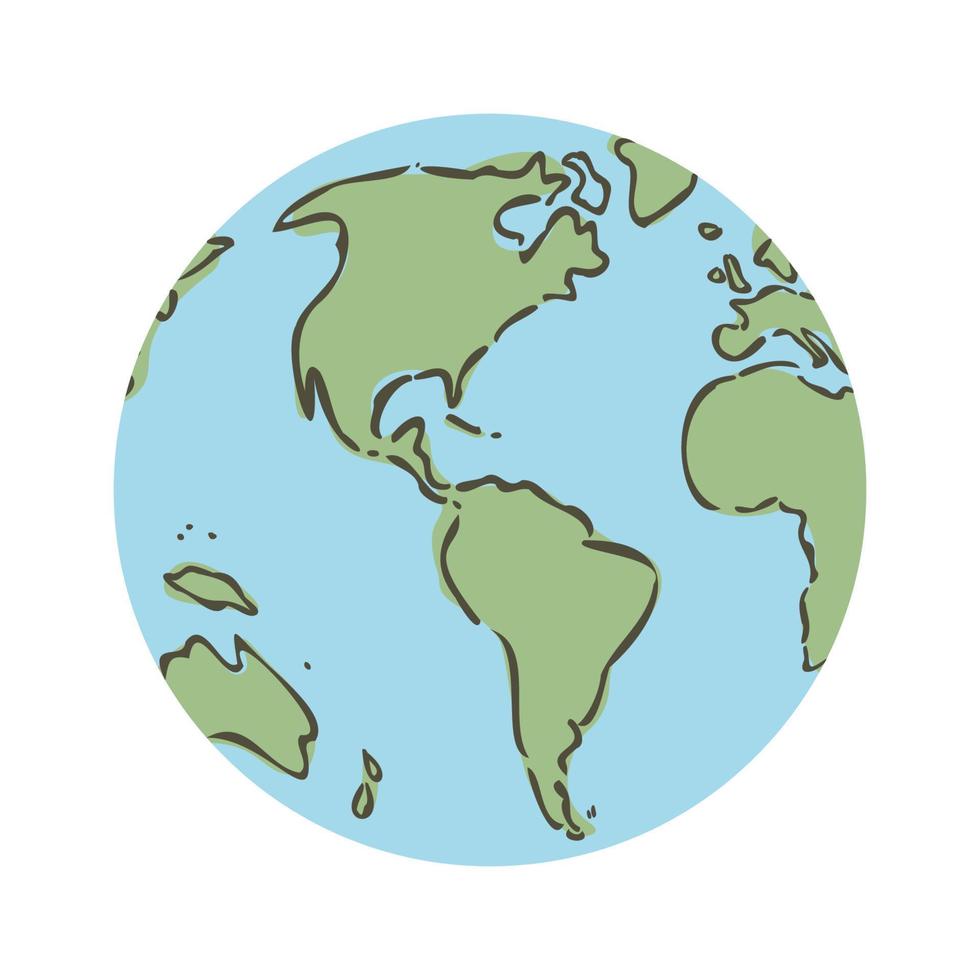 Globus Welt Karte. Planet Erde eben Vektor Illustration. Gekritzel Karte mit Kontinente und Ozeane.