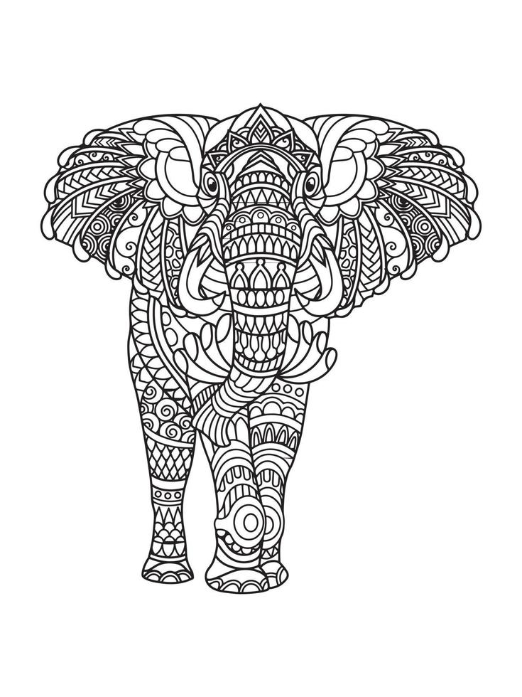 elefant färg bok för vuxna vektor illustration. anti-stress färg för vuxna. tatuering stencil. svart och vit rader