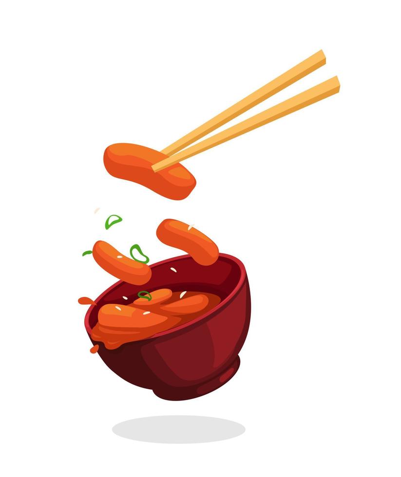 tteokbokki Schüssel und Stäbchen Koreanisch Straße Essen Symbol Karikatur Illustration Vektor