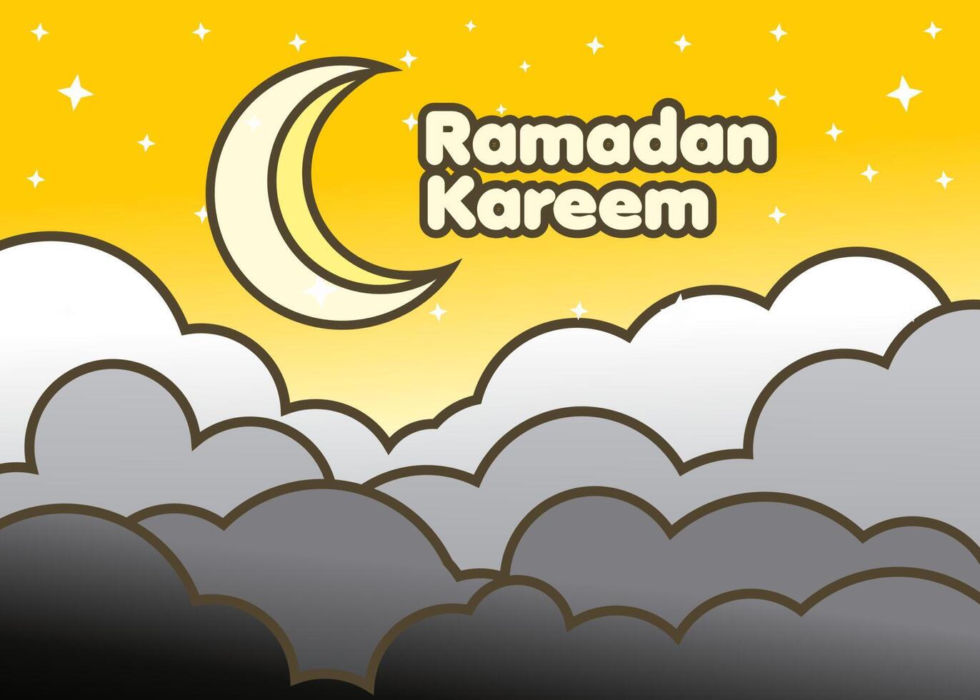 tecknad serie moln illustration på en gul himmel bakgrund ordspråk ramadan kareem, ramadan baner, eid mubarak affisch vektor