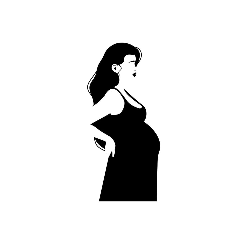 schwarz Silhouette von ein schwanger Frau ohne ein Gesicht auf ein Weiß Hintergrund. schwarz und Weiß Illustration, Konzept von Schwangerschaft und Mutterschaft. Vektor