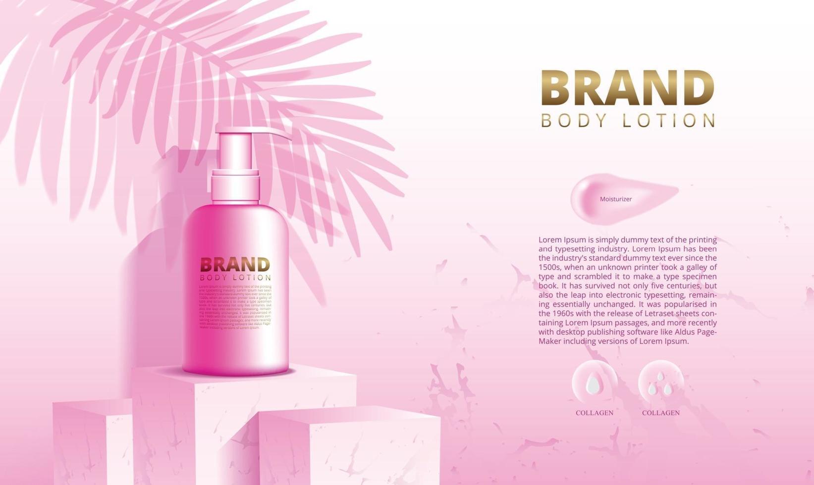 rosa Marmorpodest stehen für die Anzeige von kosmetischen Produkten und Hautcremes mit Hintergrund und 3D-Verpackungsvektorillustration vektor