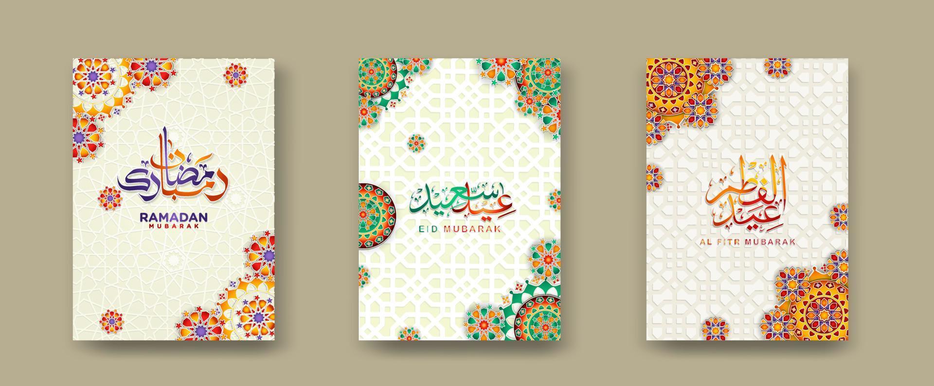 uppsättning islamic omslag bakgrund mall för ramadan händelse och eid al fitr händelse och Övrig användare.vektor illustration. vektor