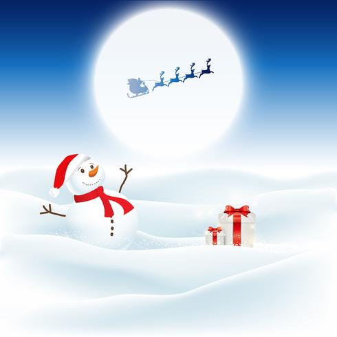 Jul bakgrund med snögubbe och Santa vektor