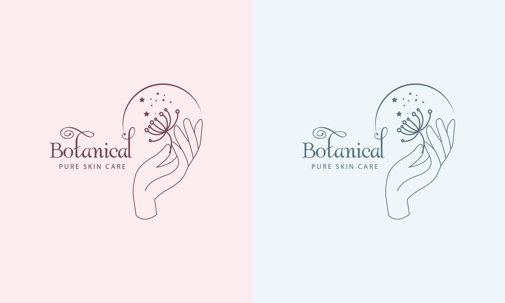 botanisch Blumen- Element Hand gezeichnet Logo mit wild Blume und Blätter vektor