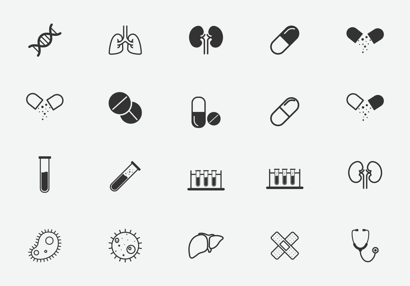 uppsättning medicinska isolerade ikoner för grafik och webbdesign vektor