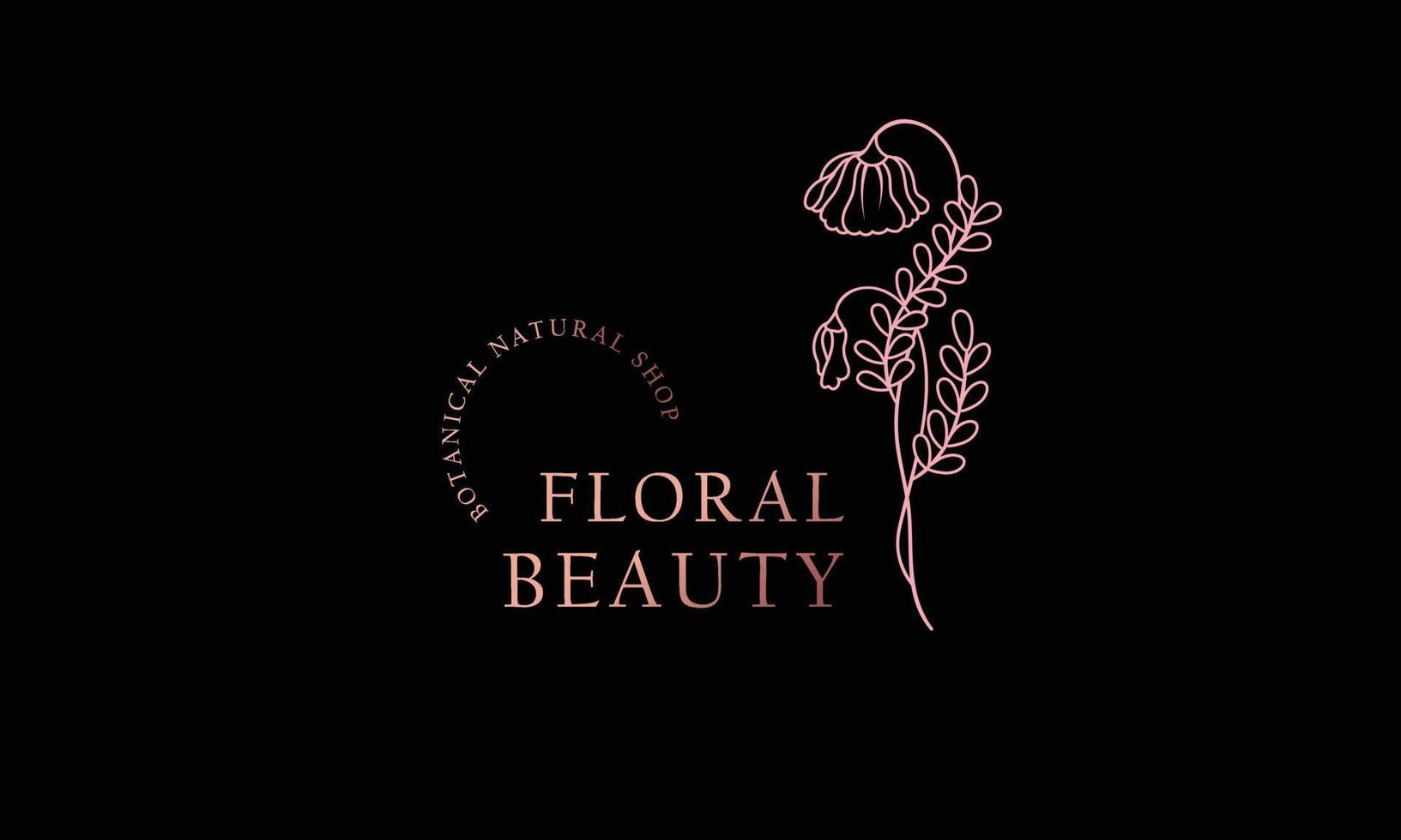 botanisk blommig element hand dragen logotyp med vild blomma och löv vektor