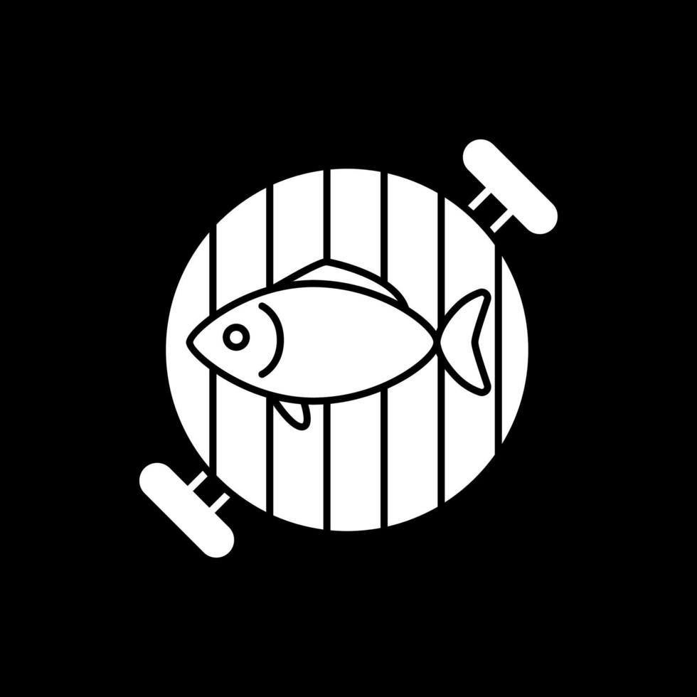 Fisch auf dem Grillrost im dunklen Modus Glyphensymbol vektor