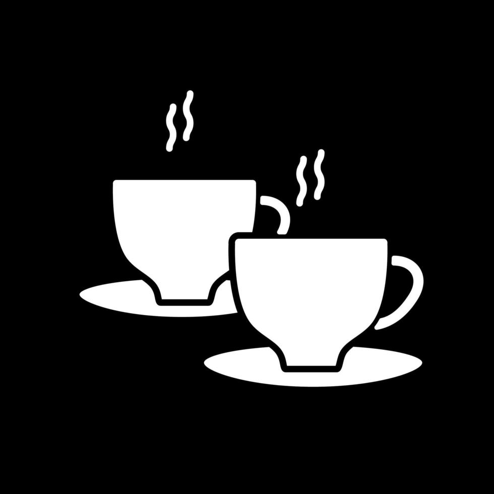två varma kaffekoppar mörkt läge glyph-ikon vektor