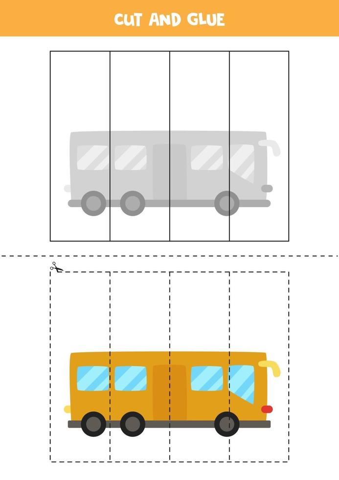 Spiel zum Schneiden und Kleben für Kinder. Cartoon Bus. vektor