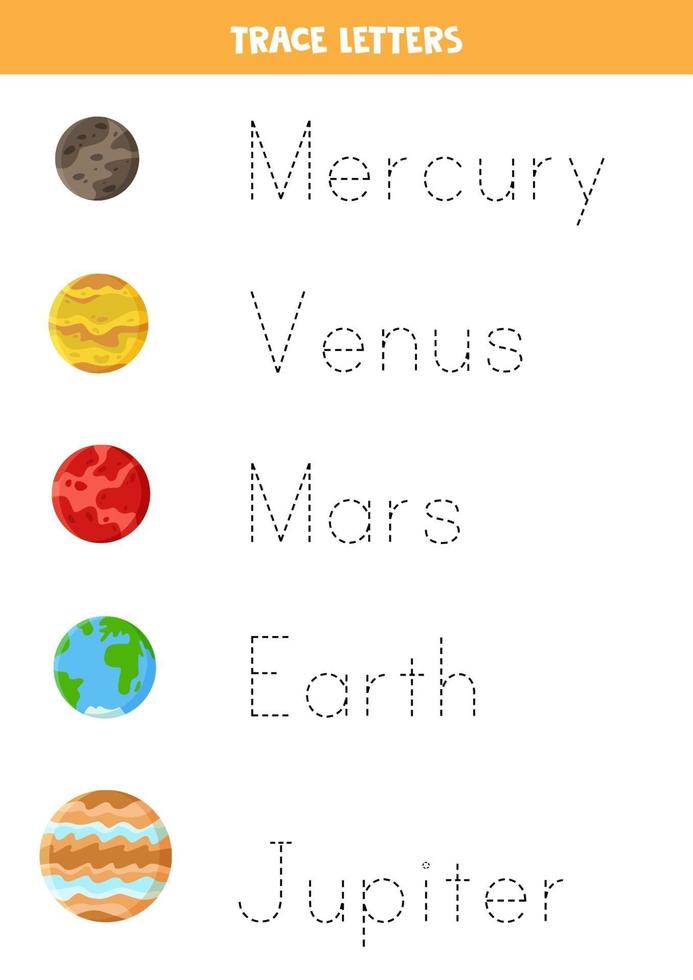 Verfolgung von Buchstaben mit Planeten des Sonnensystems. Schreiberfahrung. vektor