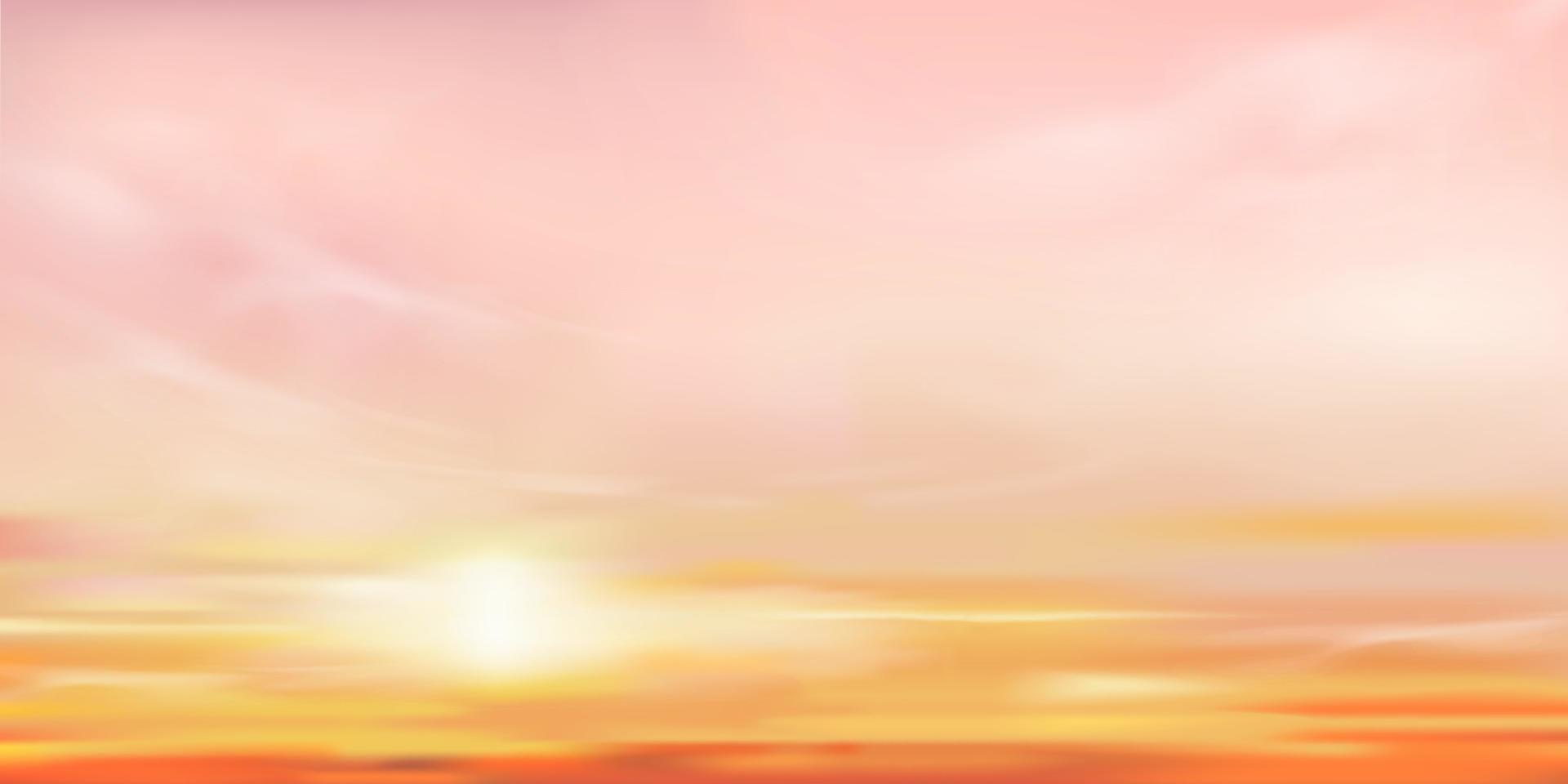Sonnenaufgang im Morgen mit Rosa, Orange Gelb Himmel, romantisch Dämmerung Landschaft mit Sonnenuntergang im Abend, Vektor Horizont golden Stunde Himmel Banner von Sonne Dämmerung oder Sonnenlicht zum vier Jahreszeiten Hintergrund