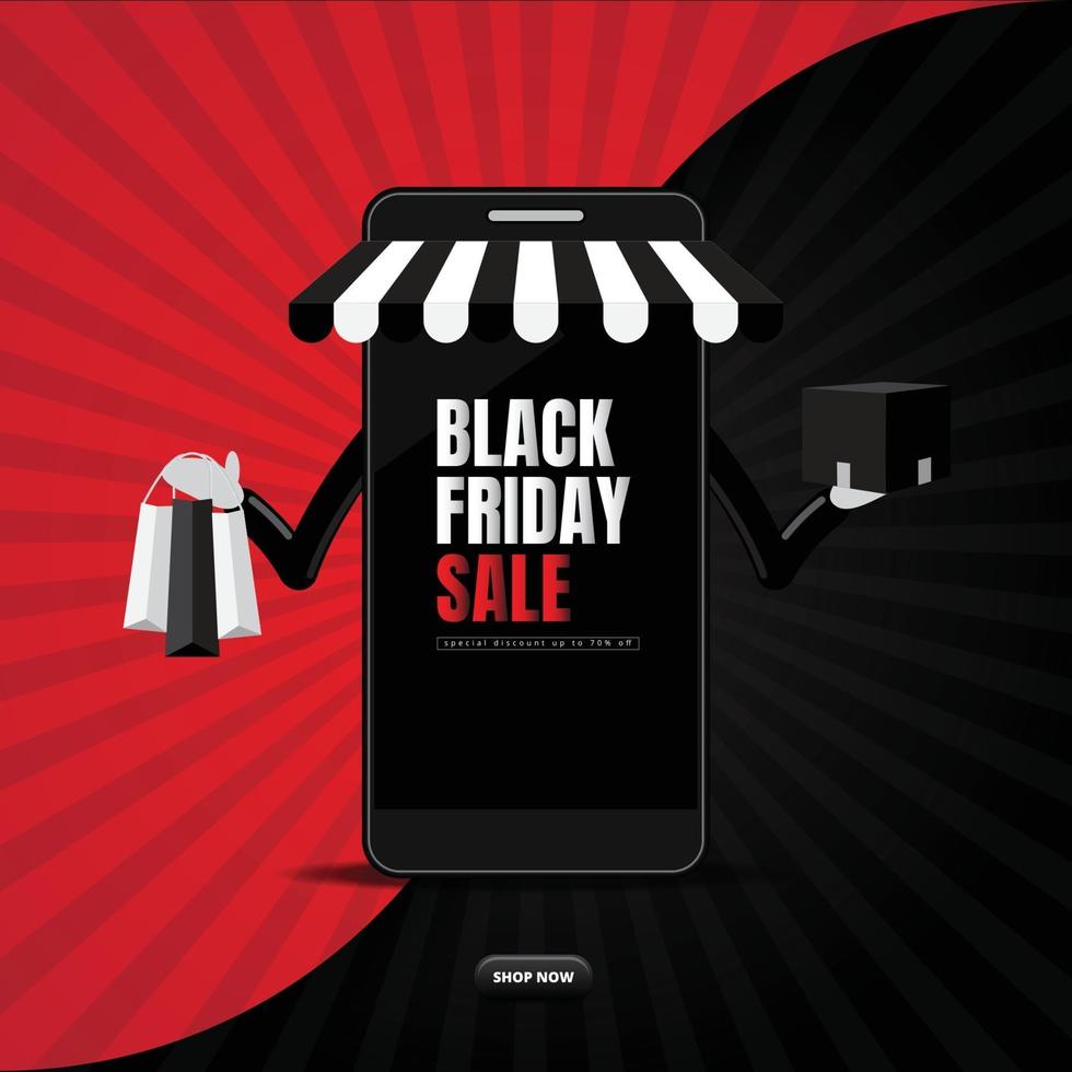 svart fredag onlineförsäljning med smartphoneshopping vektor