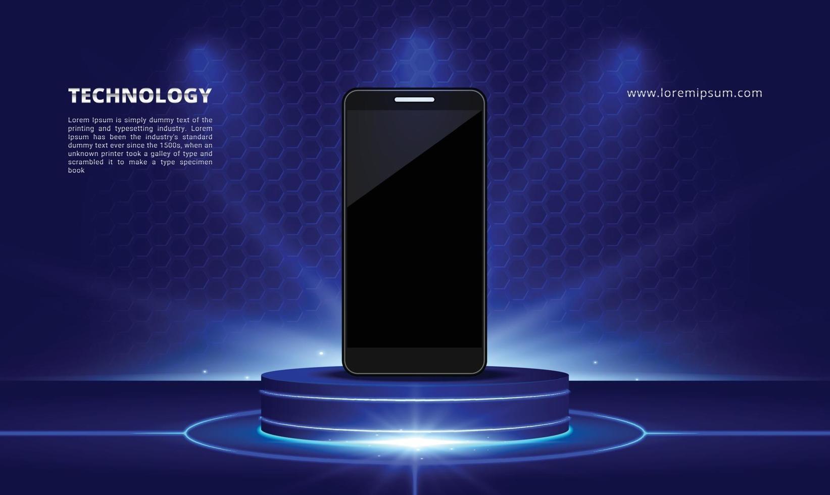 vetenskap och teknik produkt visar monter med blått ljus smartphone vektor