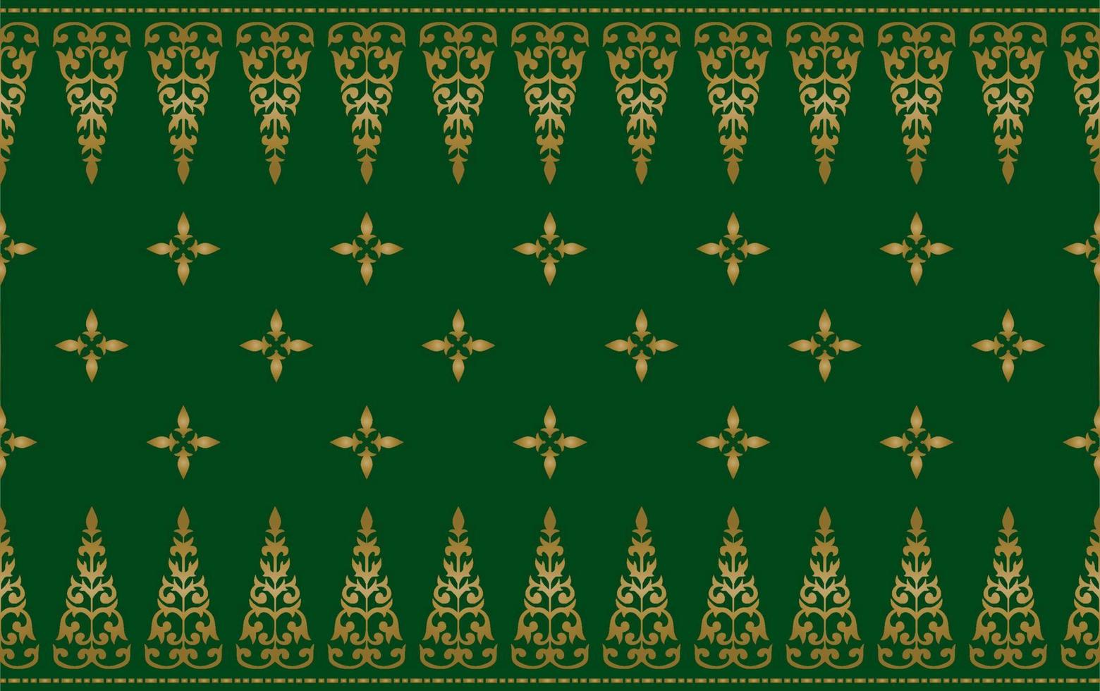 malaiisch Riau Batik Songket, Weberei Korak Motiv pucuk rebung, Melayu Muster auf Grün Hintergrund, traditionell klassisch handgewebt mit Gold Fäden Vektor