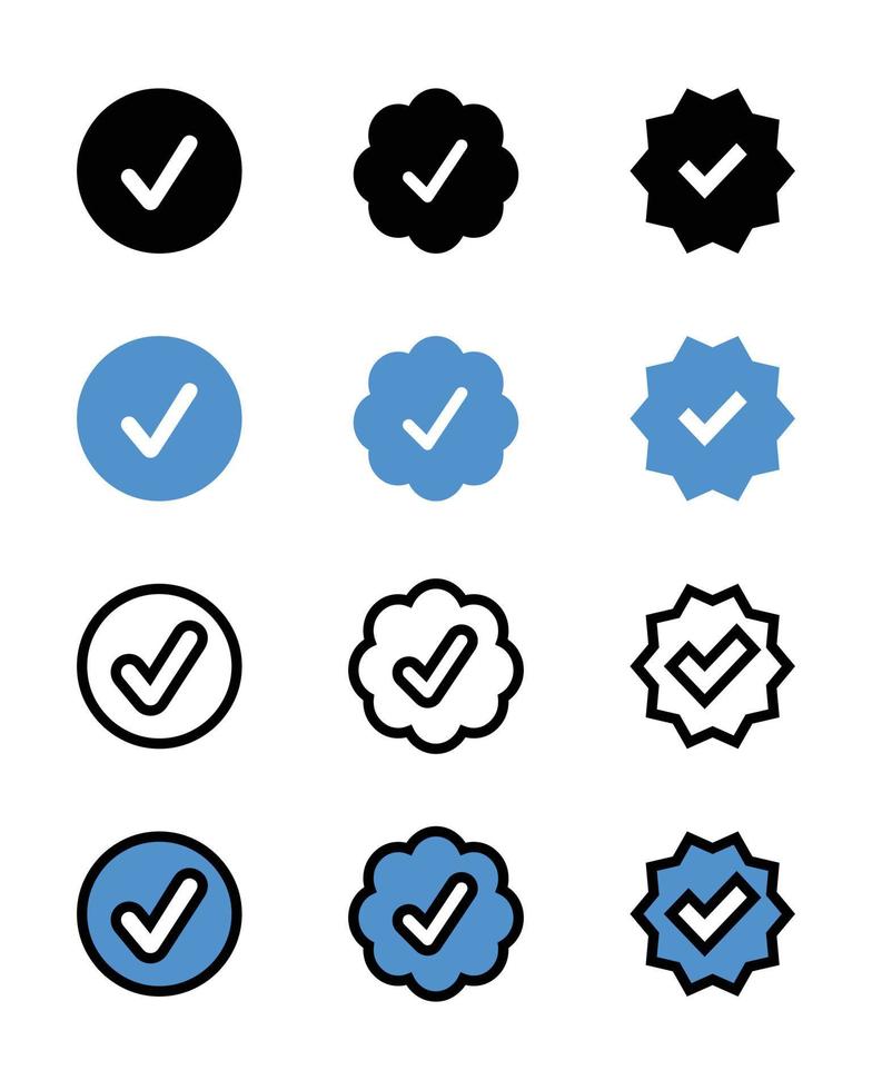 verified ikon social media, blå kolla upp märke, Instagram kontrollera konto ikon vektor, blå bock, svart på vit bakgrund vektor