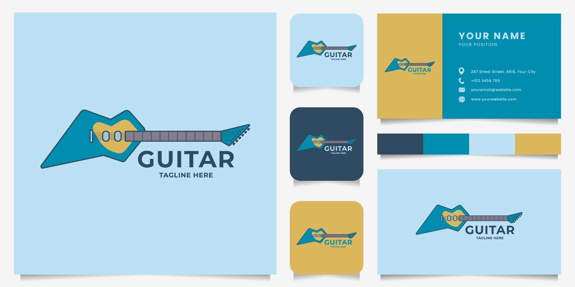 buntes E-Gitarren-Logo mit Visitenkartenschablone vektor