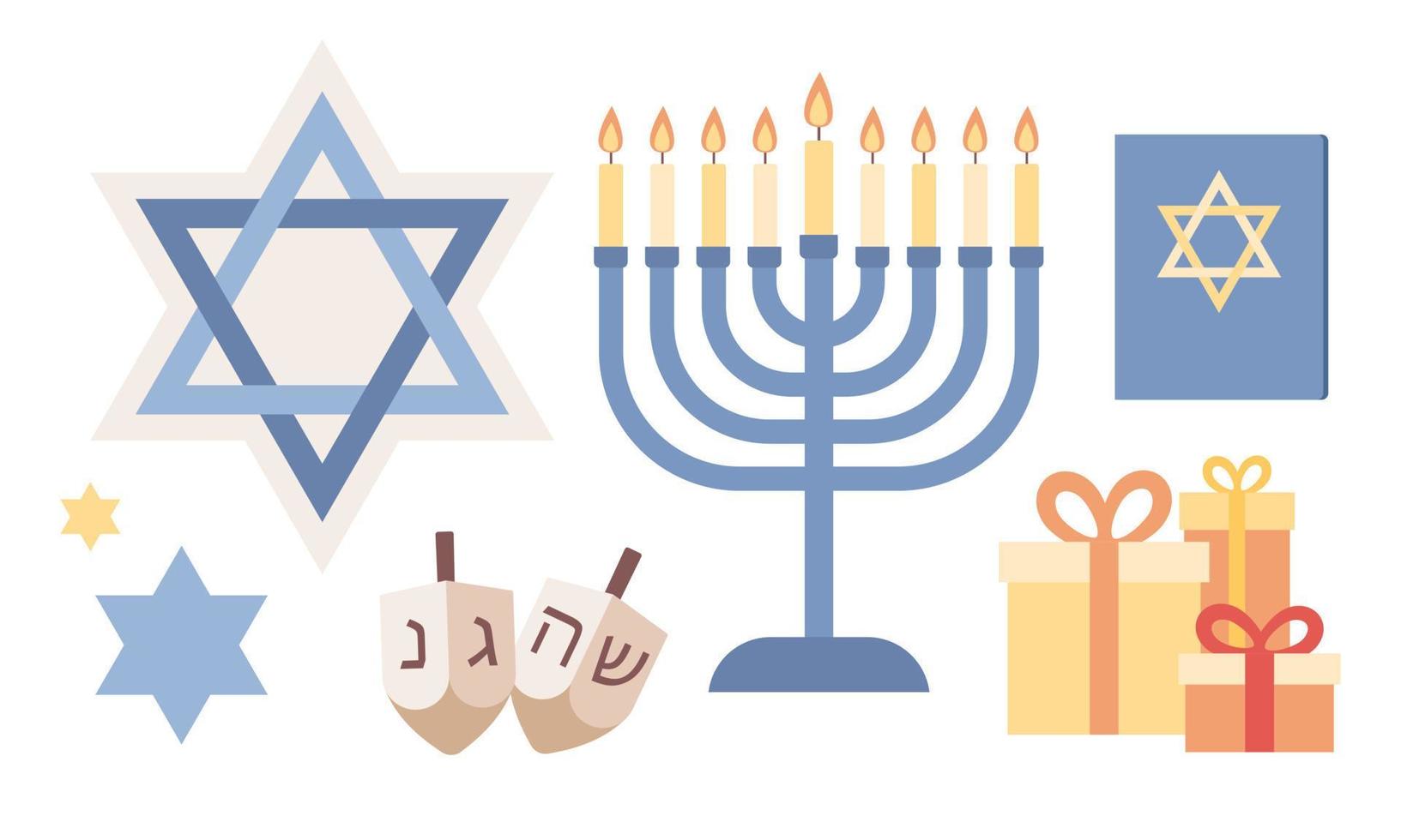 hanukkah ikon uppsättning. samling hanukkah symboler. vektor platt illustration