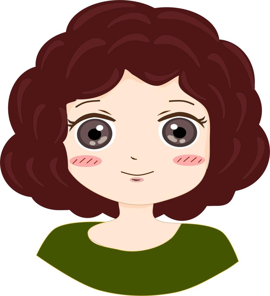 Lycklig leende ung flicka lockigt hår. platt avatar karaktär illustration. vektor isolerat på vit bakgrund. fri vektor.