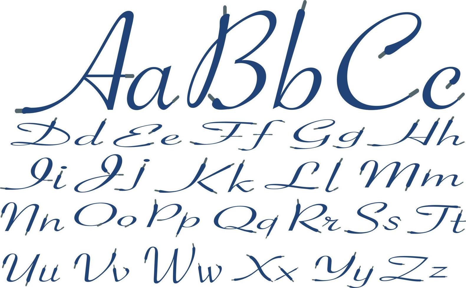 blå sport alfabet bildas förbi sko spets. vektor handskriven manus font kan vara Begagnade för träna etiketter, lopp rubriker, kondition affischer, leverans kort. alfabet typsnitt uppsättning.