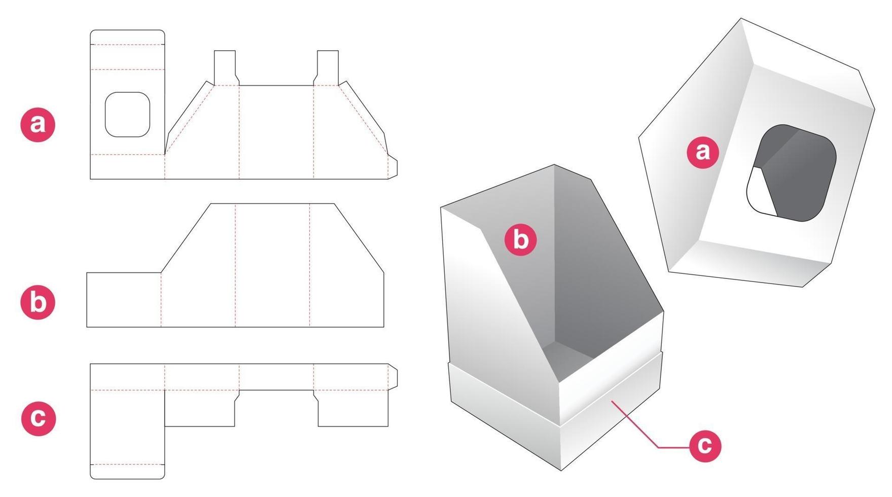 geneigte Box und Deckel mit Fensterstempelschablone vektor