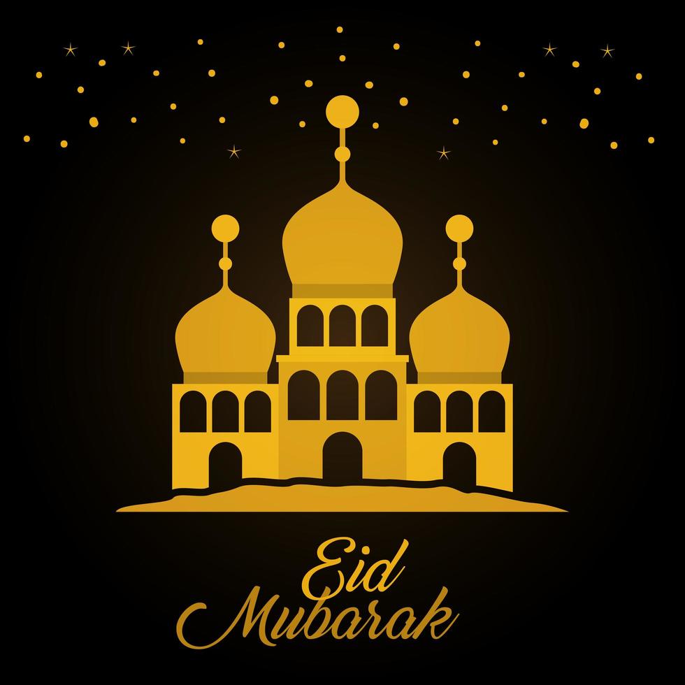 Eid Mubarak Gold Tempel und Sterne Vektor-Design vektor