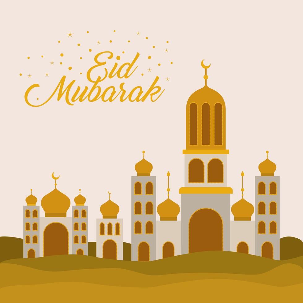 Eid Mubarak Tempel mit Mond Vektor Design
