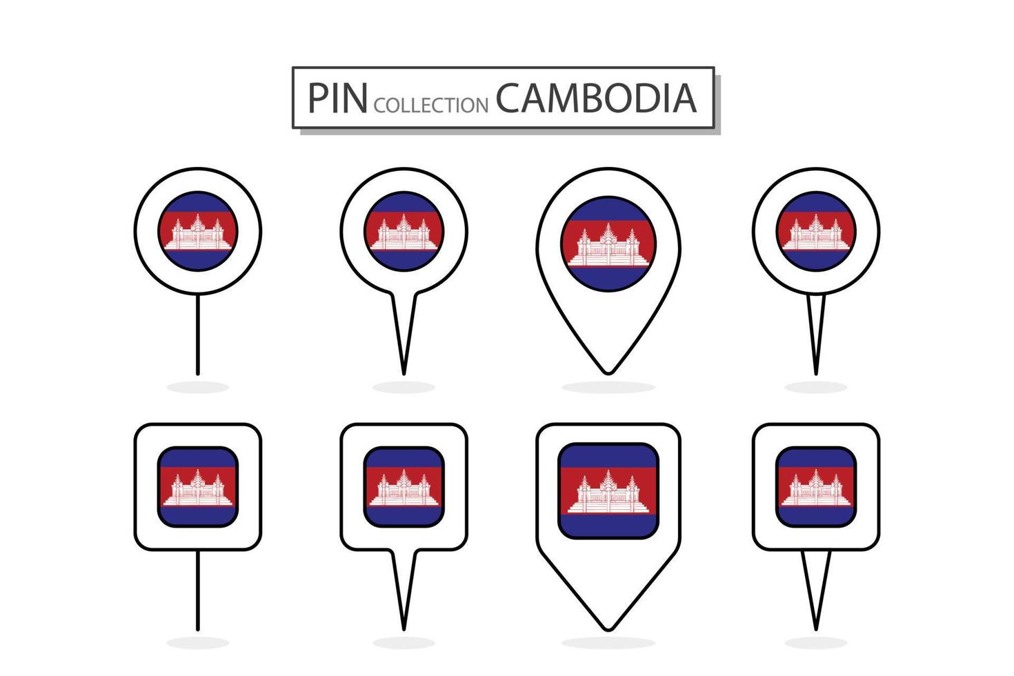 uppsättning av platt stift cambodia flagga ikon i olika former platt stift ikon illustration design. vektor