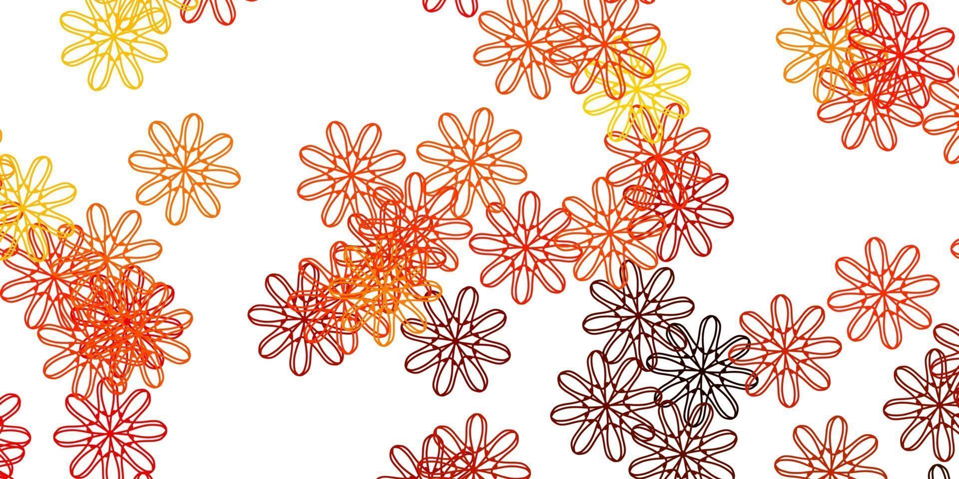 ljus orange vektor doodle textur med blommor.