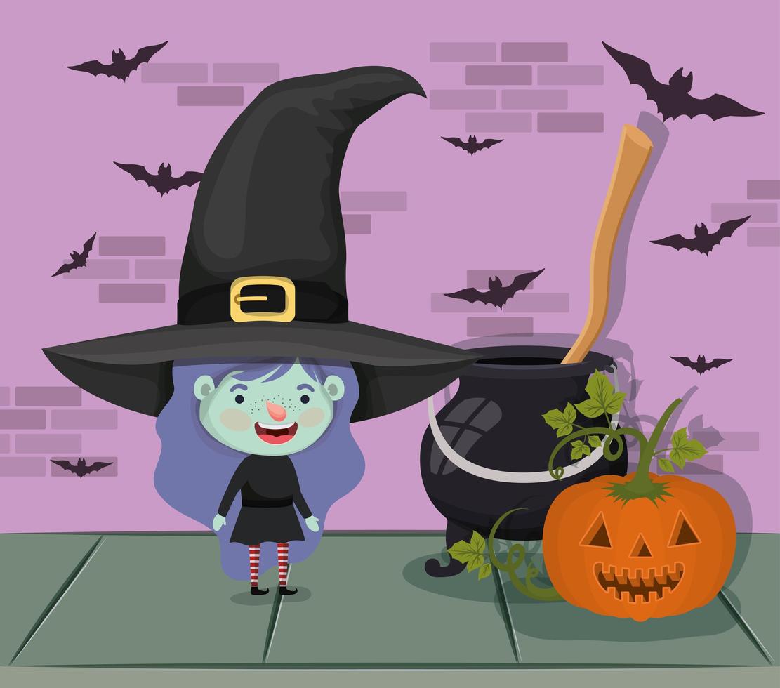 Halloween-Saison Szene mit Mädchen in einem Hexenkostüm vektor
