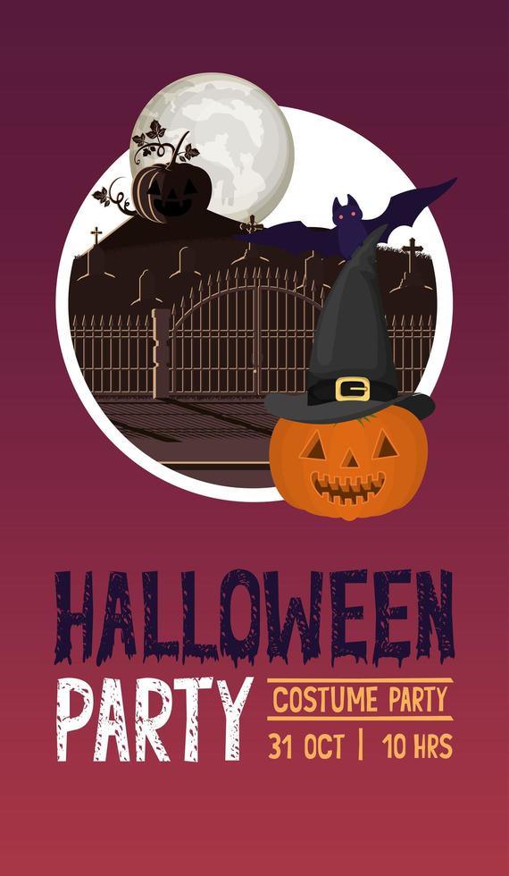 Halloween-Partyplakat mit Friedhofsszene vektor