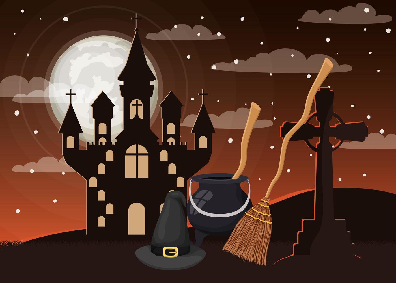 Halloween säsongskort med kyrkogårdsscen vektor
