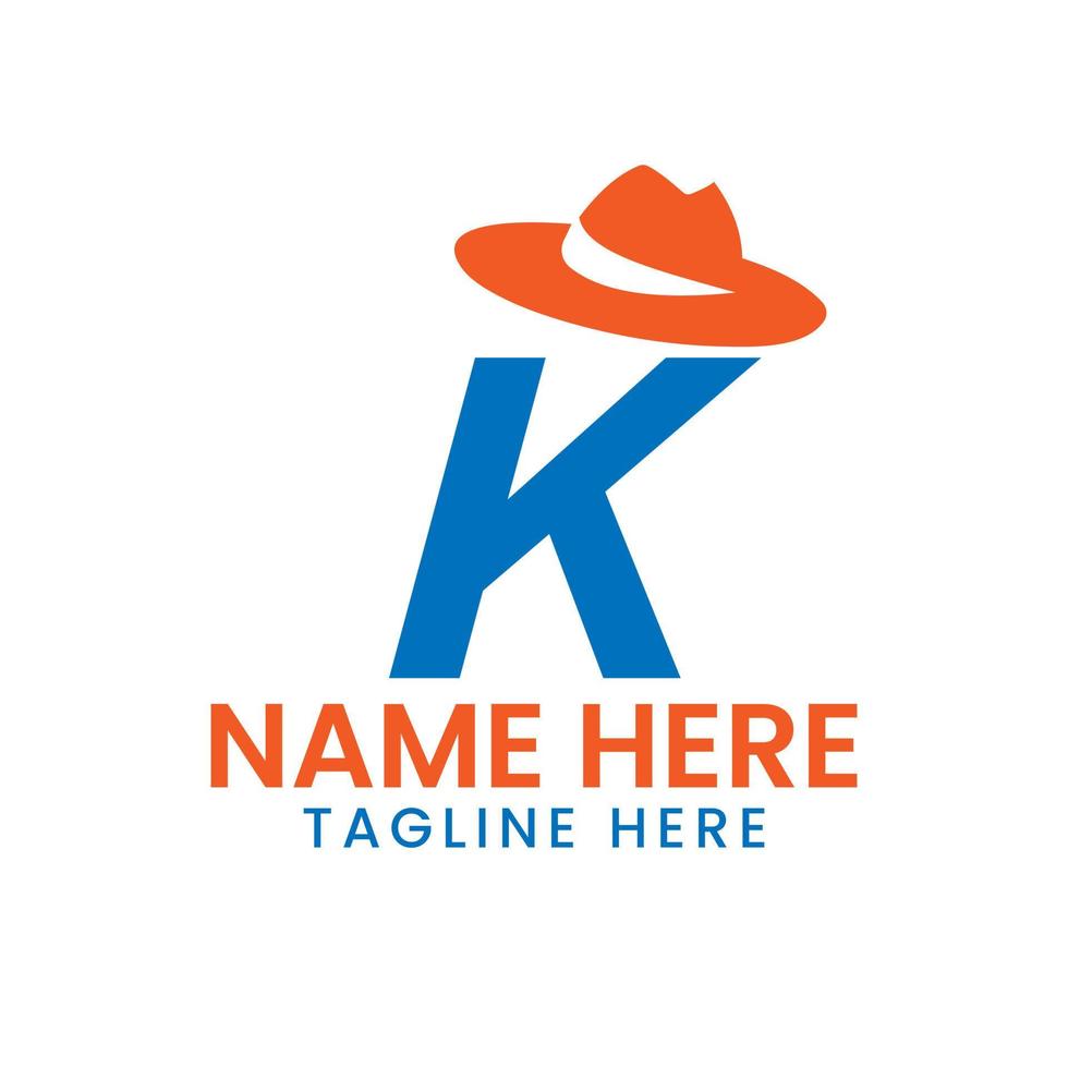 Brief k Herren Hut Logo Design Konzept mit Cowboy Hut Symbol Vorlage vektor